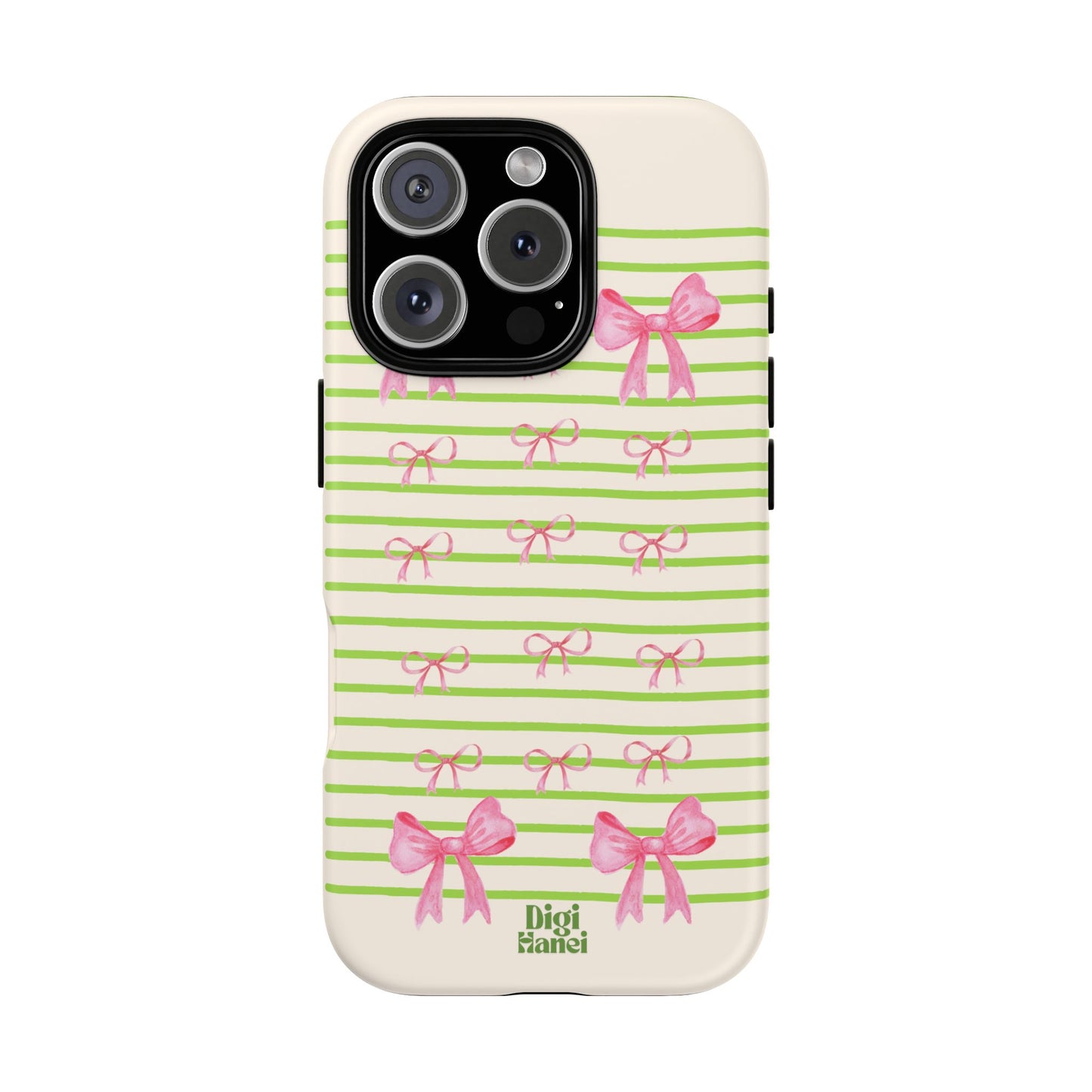 Pink Ribbon with Green Stripes Phone Case - Tough Phone Cover