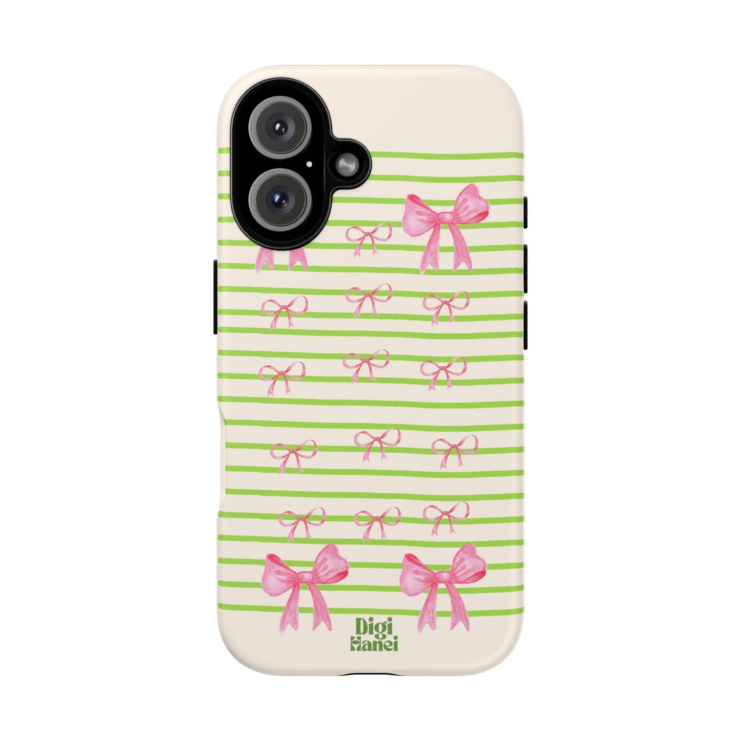 Pink Ribbon with Green Stripes Phone Case - Tough Phone Cover