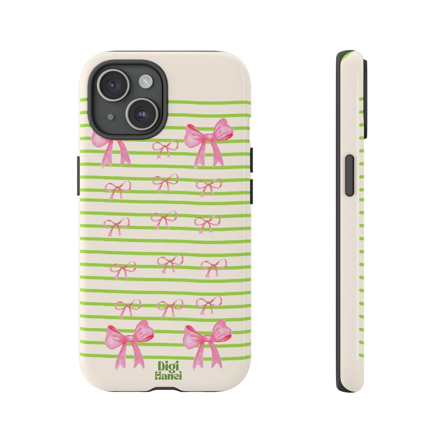 Pink Ribbon with Green Stripes Phone Case - Tough Phone Cover