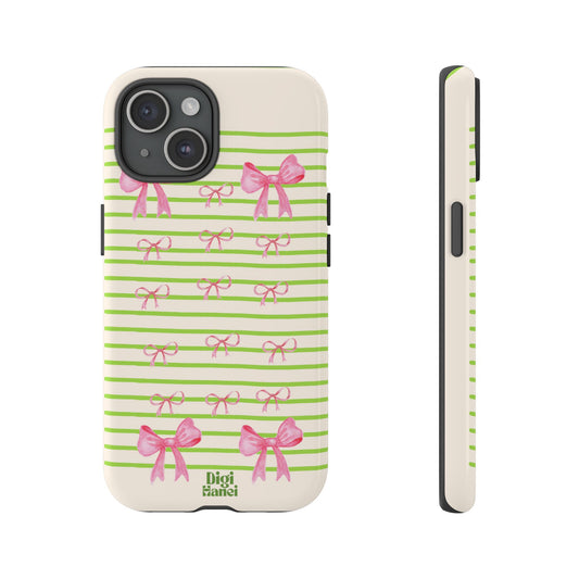 Pink Ribbon with Green Stripes Phone Case - Tough Phone Cover