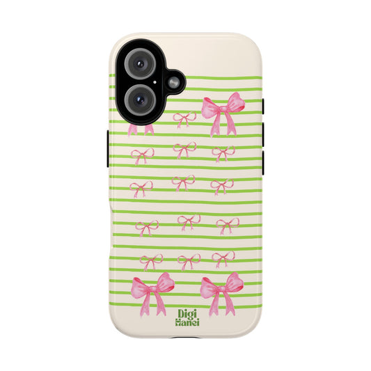 Pink Ribbon with Green Stripes Phone Case - Tough Phone Cover